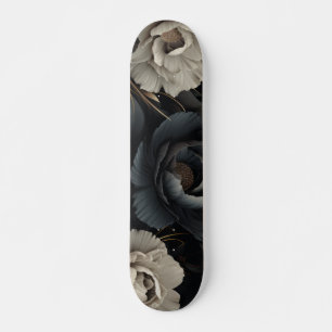 Skateboard Fleurs noires et blanches