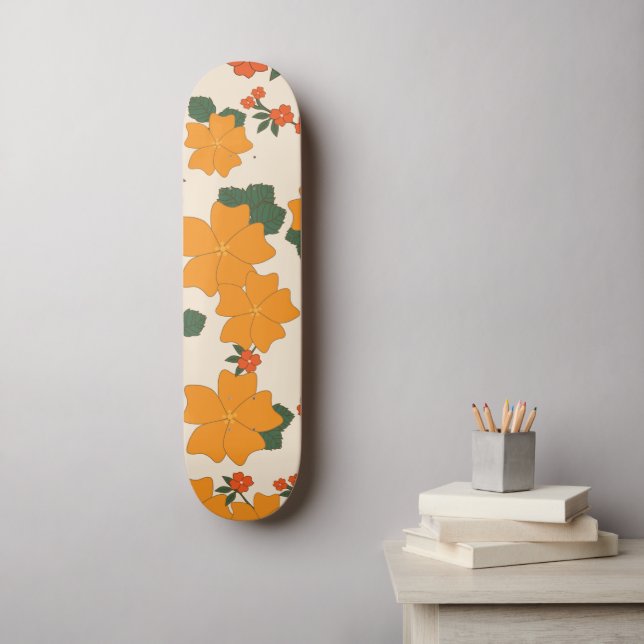 Skateboard Fleurs Oranges, Motif Floral, Motif De Fleurs (Art mural)