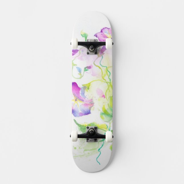 Skateboard Fleurs peintes de convolvule d'aquarelle (Recto)