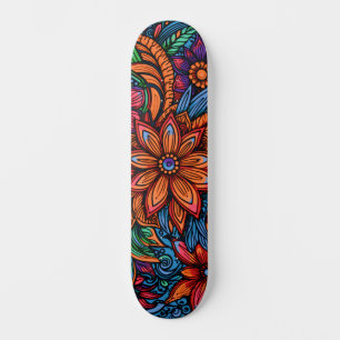 Skateboard Fleurs rétro inspirées de l'art urbain Abstrait