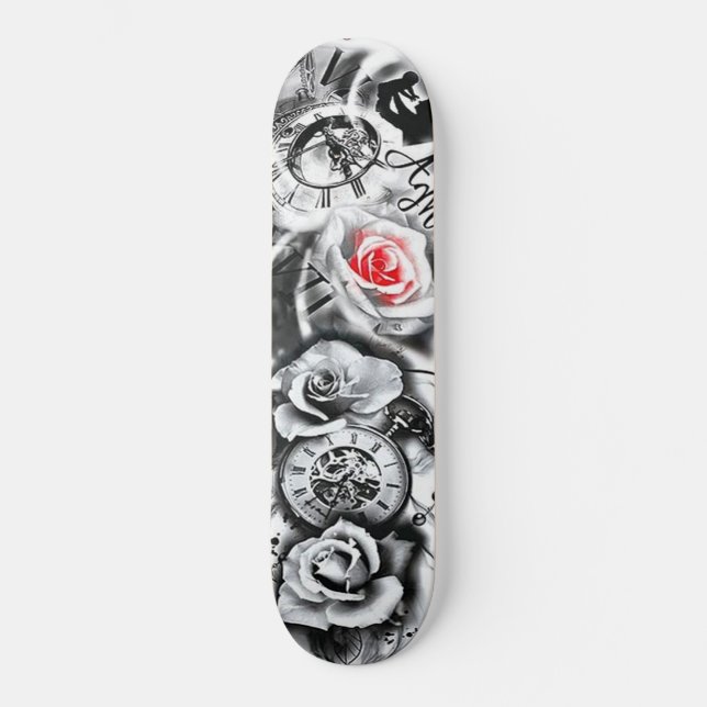 Skateboard Fleurs Rose Horloge naissance père enfant (Recto)