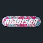 Skateboard Fleurs rose moderne Fille Florale Nom personnalisé<br><div class="desc">Fleurs bleu rose moderne Fille Floral Nom personnalisé Skateboard vous propose votre nom personnalisé dans la typographie moderne sur un arrière - plan de feuilles et fleurs audacieux et colorés en rose et bleu. Personnalisez en modifiant le texte dans la zone de texte fournie. Offrez un cadeau sur mesure, un...</div>