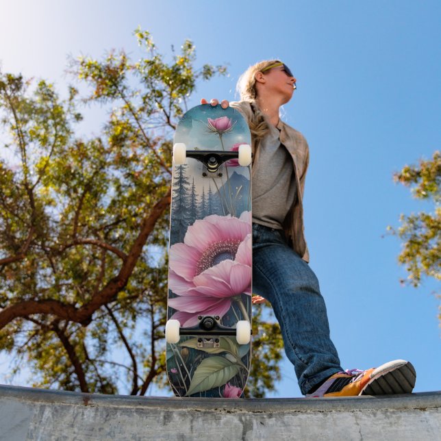 Skateboard Fleurs roses dans la forêt (Extérieur 1)