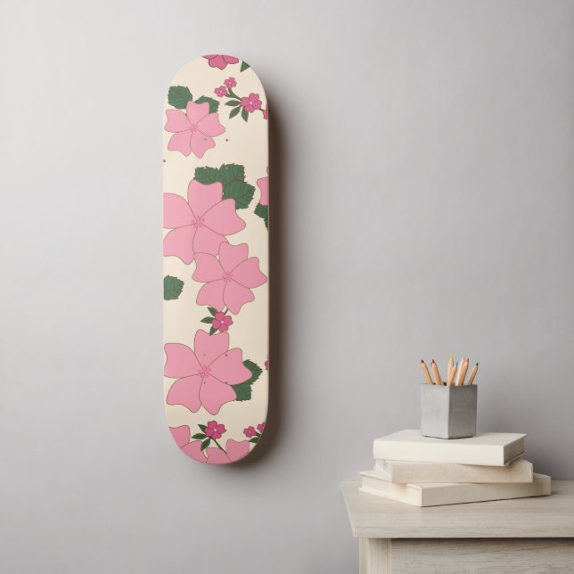 Skateboard Fleurs Roses, Motif Floral, Motif De Fleurs (Art mural)