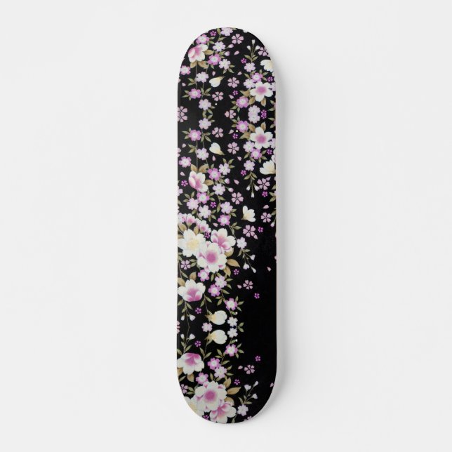 Skateboard Fleurs roses tombantes en cascade (Devant)