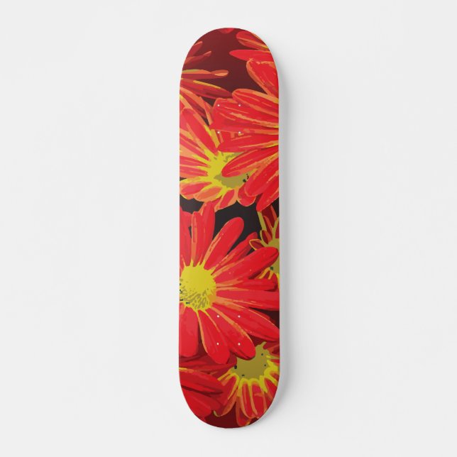 Skateboard Fleurs rouges et jaunes 1 (Devant)