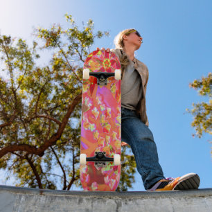 Skateboard Fleurs sédum Succulentes rouges sur orange brûlé