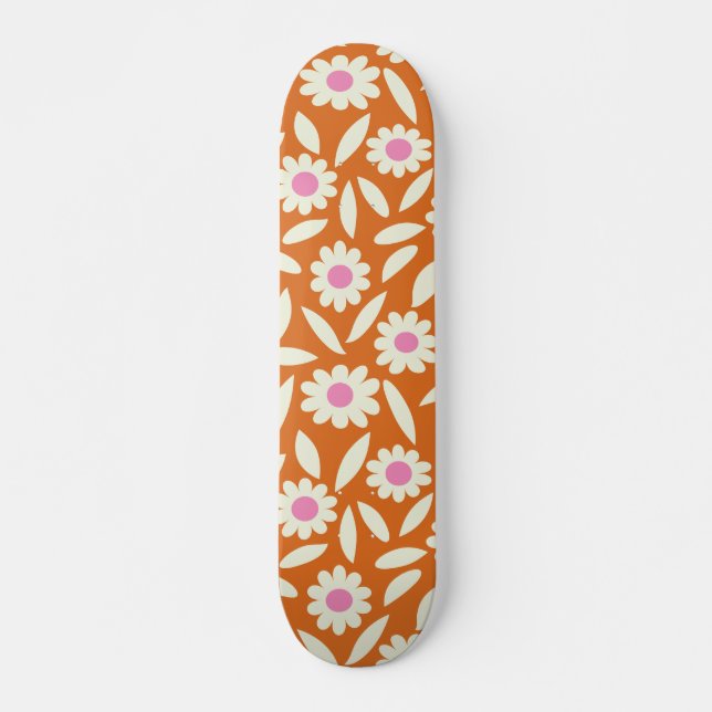 Skateboard Fleurs super Retro Daisies Motif sur orange (Devant)