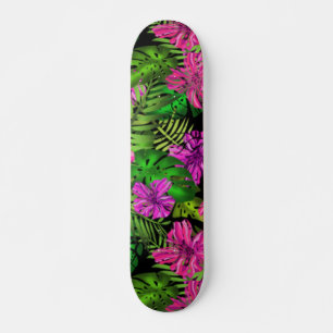 Skateboard Fleurs tropicales et plantes en noir