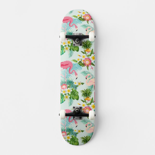 Skateboard Fleurs tropicales vintages et oiseaux (Recto)