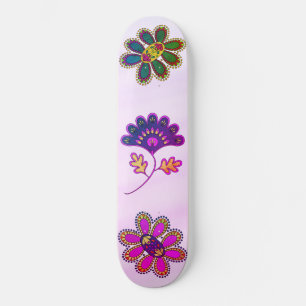 Skateboard Fleurs Vibrantes Ombré Rose Pastel
