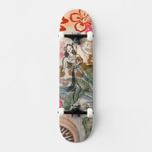 Skateboard Fleurs vintages Hula Colorful Hawaiian Tropical