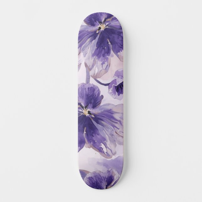 Skateboard Fleurs violettes aquarelle fleurs violettes peinte (Recto)