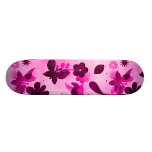 Skateboard Fleurs violettes roses chaudes Oiseaux Papillons F