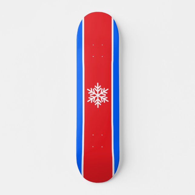 Skateboard Flocon de neige brillant rouge blanc brillant (Devant)