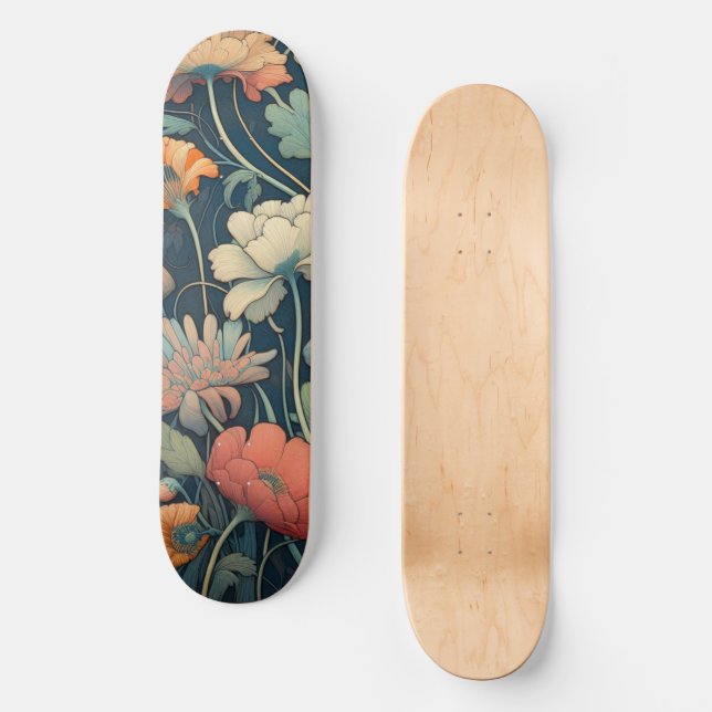Skateboard Floral bleu marine (Recto)