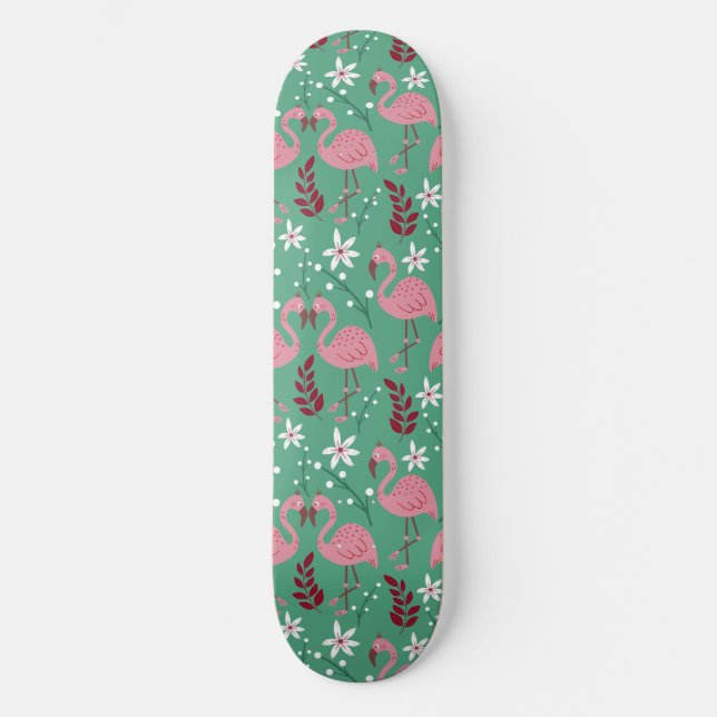 Skateboard Floral flamingo sans couture motif rose vert (Recto)
