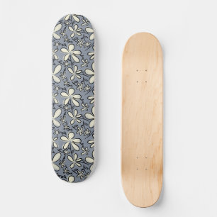 Skateboard Floral Gris et motif de fleur de crème