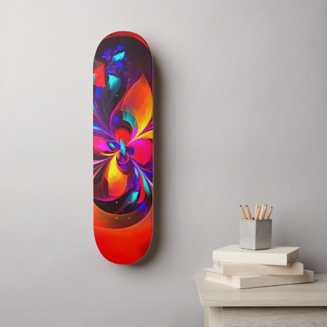Skateboard Floral moderne Art Abstrait Rouge Bleu Motif #07 (Art mural)