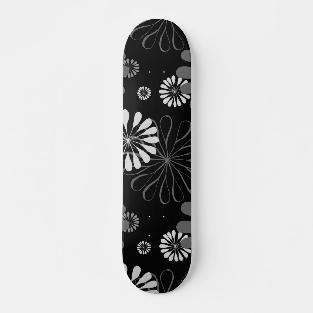 Skateboard Floral noir et blanc rétro (Devant)