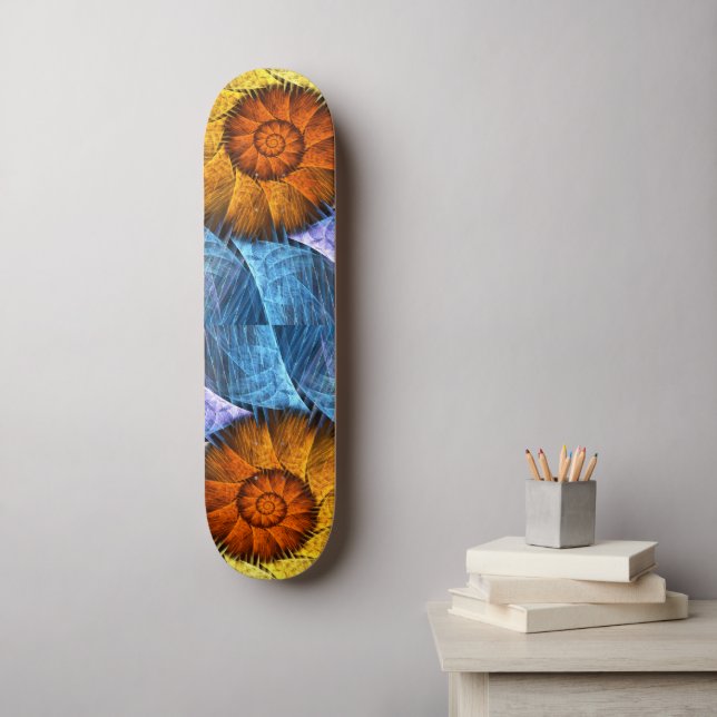 Skateboard Floral Orange Bleu Jaune Art Abstrait (Art mural)
