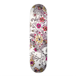 Skateboard Floral peint à la main d'aquarelle jaune rose