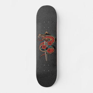 Skateboard Floral Snake & Sword Grunge Illustration Esoteric