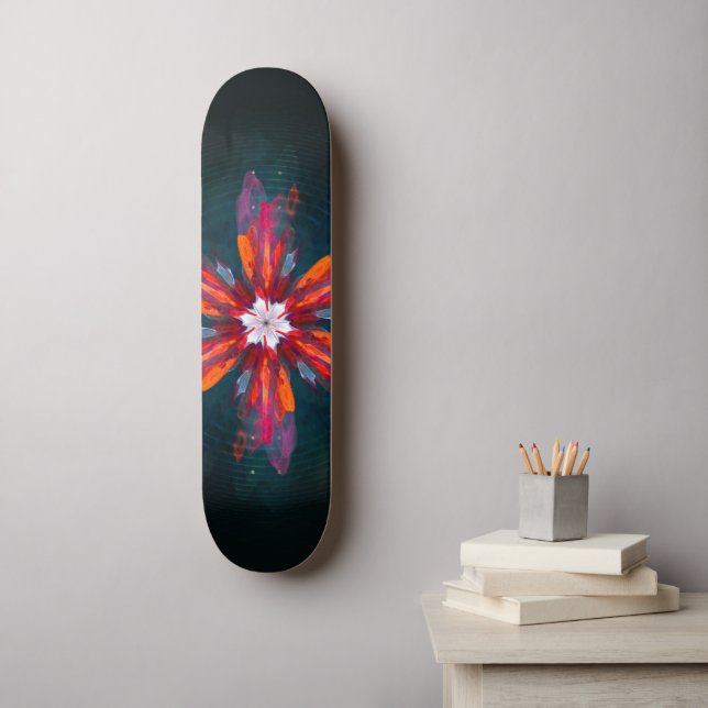 Skateboard Flore Mandala Flowers Orange Red Blue Abstract (Art mural)