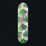 Skateboard Flore tropicale moderne fille personnalisée<br><div class="desc">Tropical Floral Modern Girly Personnalisé Skateboard dispose d'un arrière - plan floral tropical moderne et coloré avec votre nom personnalisé dans un script moderne violet. Personnalisez en modifiant le texte dans la zone de texte fournie. Conçu par ©Evco Studio www.zazzle.com/store/evcostudio</div>