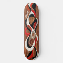 Flowing abstract black, red, white sur noyer