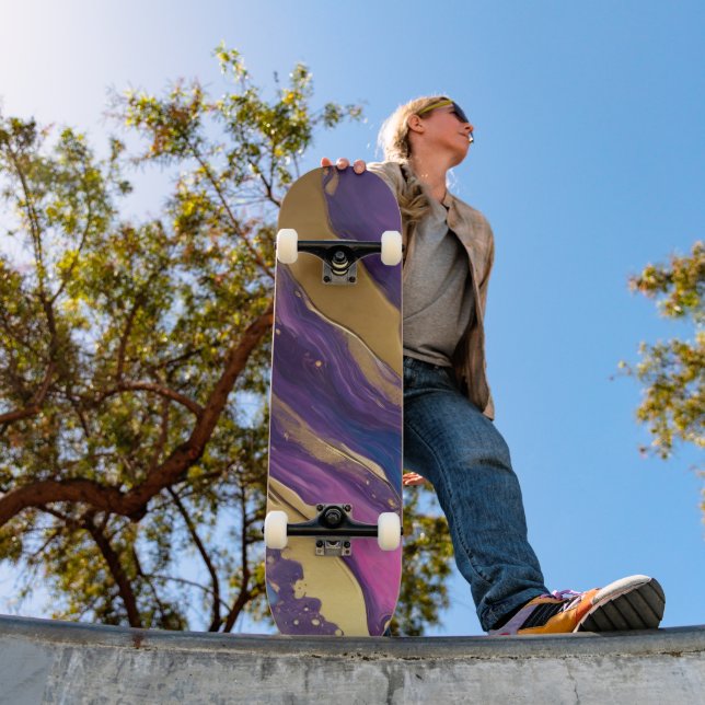 Skateboard Flux Abstrait bleu-bleu violet rose et or- (Extérieur 1)