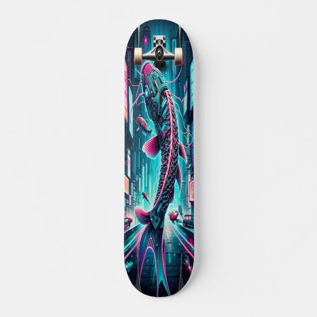 Skateboard "Flux de néon : Cyber Koi (Devant)