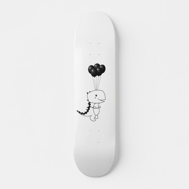 Skateboard Flying T-Rex With Black Balloons (Devant)
