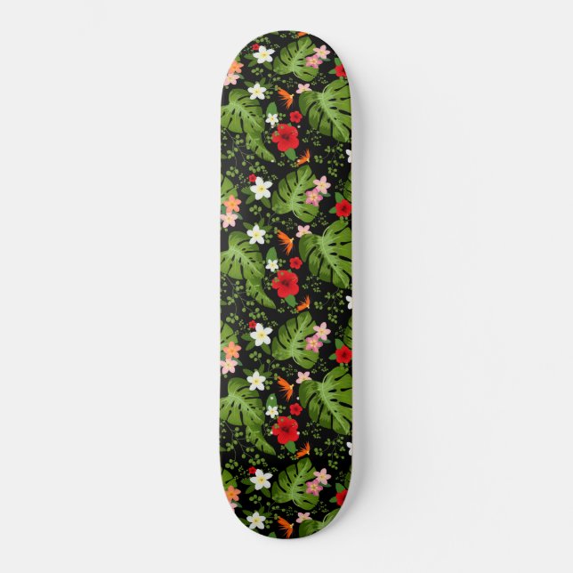 Skateboard Fond de fleurs tropicales 3 (Recto)