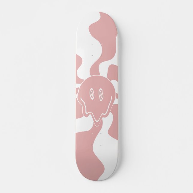 Skateboard Fonte de sourire en rose et blanc (Devant)