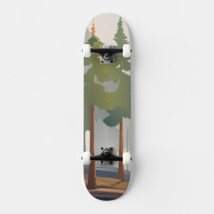 Skateboard Forêt Aquarelle Douce Rouge Bois de Séquoia Esthét