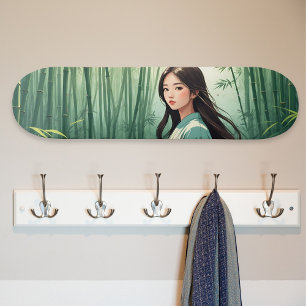 Skateboard Forêt de bambou avec femme asiatique