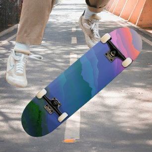 Skateboard Forêt de montagne colorée du ciel Ombre bleu rose