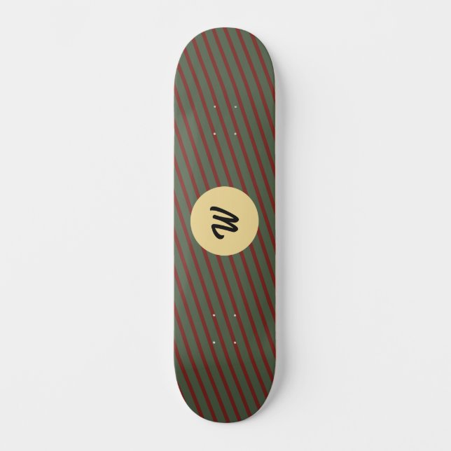 Skateboard Forêt verte et rayures bordeaux Monogramme (Recto)