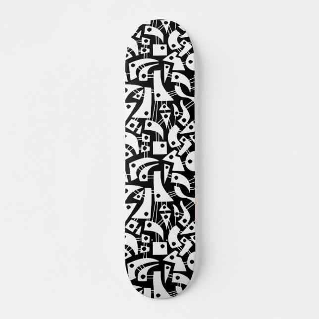 Skateboard Formes Abstraites 180318 - Blanc sur noir (Devant)