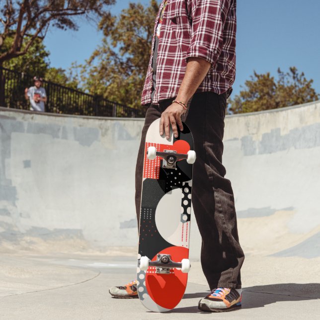 Skateboard Formes courbes en rouge, gris et noir (Extérieur 2)