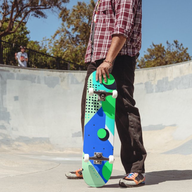 Skateboard Formes et cercles en vert et bleu (Extérieur 2)