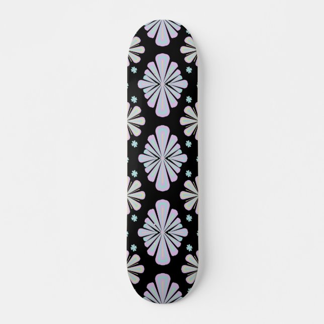 Skateboard Formes florales pastel sur fond noir (Devant)