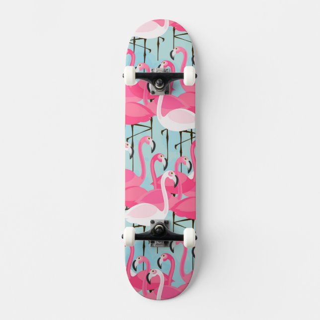 Skateboard Foule rose et blanche des Flamants roses (Recto)