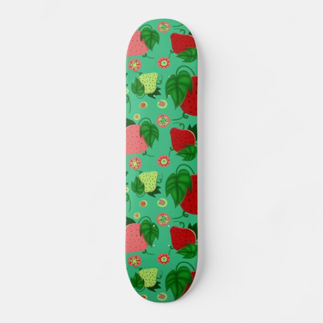 Skateboard Fraises roses vertes rouges (Recto)