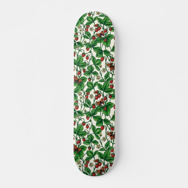 Skateboard Fraises sauvages sur blanc (Devant)