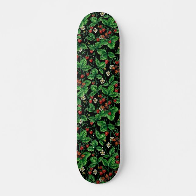 Skateboard Fraises sauvages sur le noir (Devant)