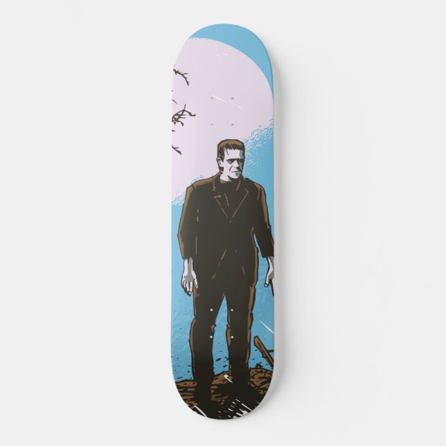 Skateboard Frankenstein sous la lune - bleu (Recto)
