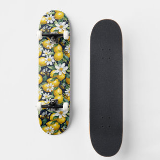 Skateboard Fresh Yellow Lemons With Busy Bees & White Blooms