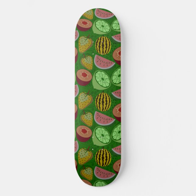 Skateboard Fruits tropicaux motifs et vert arrière - plan (Recto)